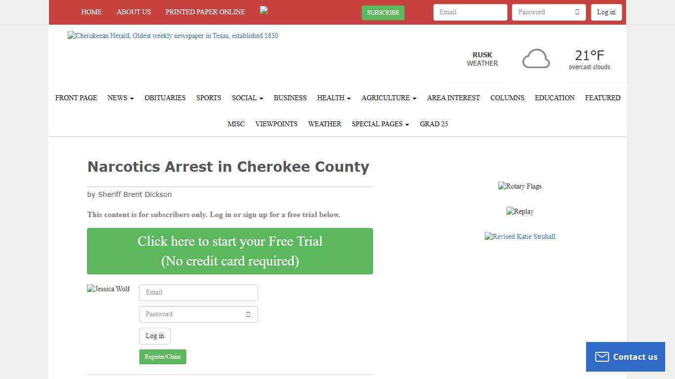 Narcotics Arrest in Cherokee County