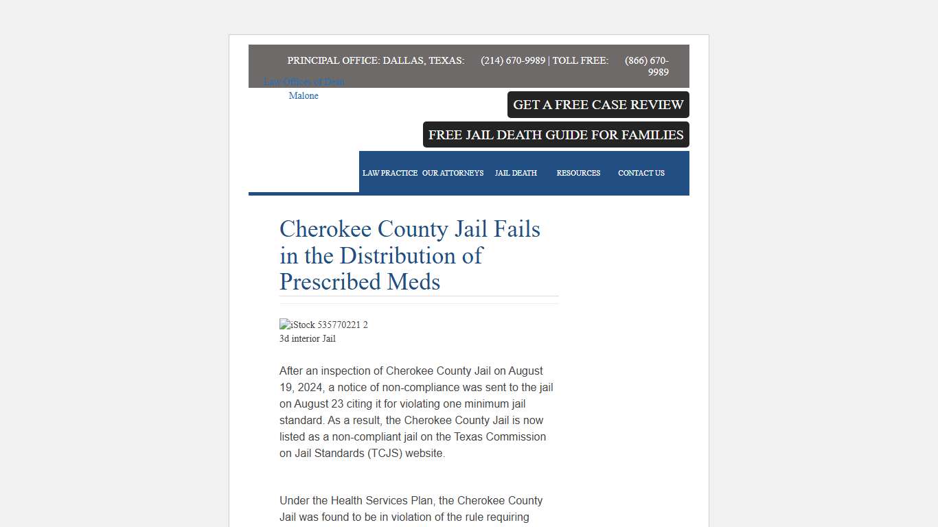Cherokee County Jail Fails in the Distribution of Prescribed Meds Law Offices of Dean Malone